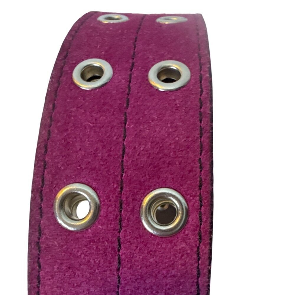 Purple Suede Double-Prong Belt With Metal Eyelets & Buckle For Women - Picture 3 of 4